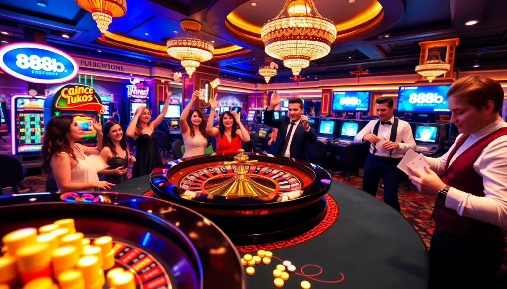 Experience thrilling gaming action at 888b.report with poker chips and a roulette table.