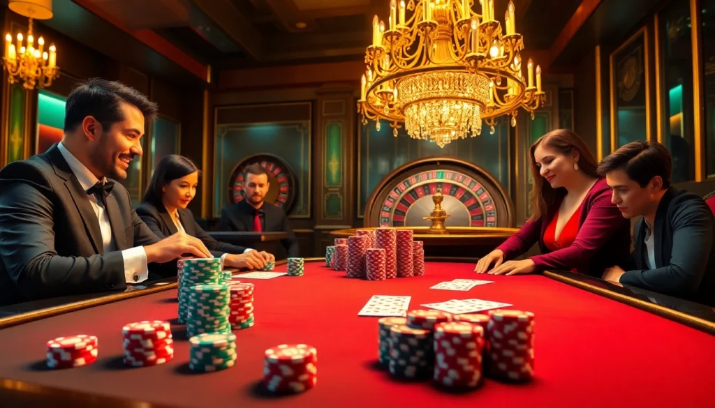 Exciting gameplay at a luxurious poker table scene featuring 555win elements and vibrant poker chips.